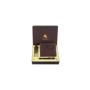 LONDON ALLEY Jason Vintage Brown Leather Wallet, Keyring & Pen Combo Gift Set for Men | Gift Hamper for Men
