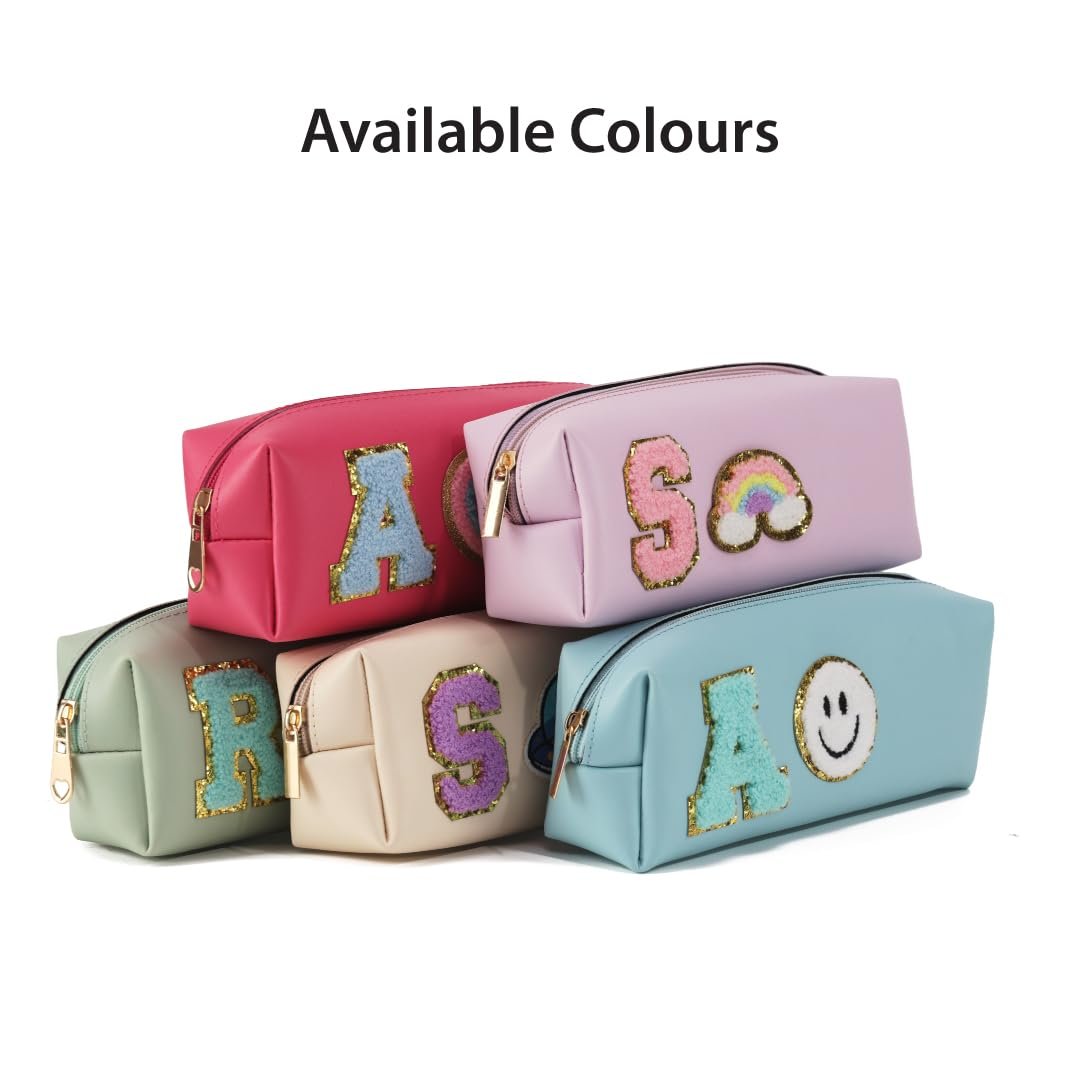 AICA Gifts Personalized Leather Pencil Pouch (Purple) with Embroidered Alphabet & Patch | Pencil Pouch for Kids | Birthday Gift | Birthday Return Gift |Gift for Kids Age 6-10
