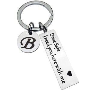 SIlver Valley Drive safe keychain for boyfriend I love you keychains I need you here with me key rings B initial (B)