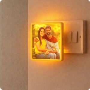 EVOTECH Customized Night Lamp, Photo Lamp | Custom LED Photo Lamp, 4 x 4 Inch | Plug-in AC Power | Personalized Gift for Rakhi, Birthday, Anniversary, Couple, Home Décor, Dim Light (Light Yellow)