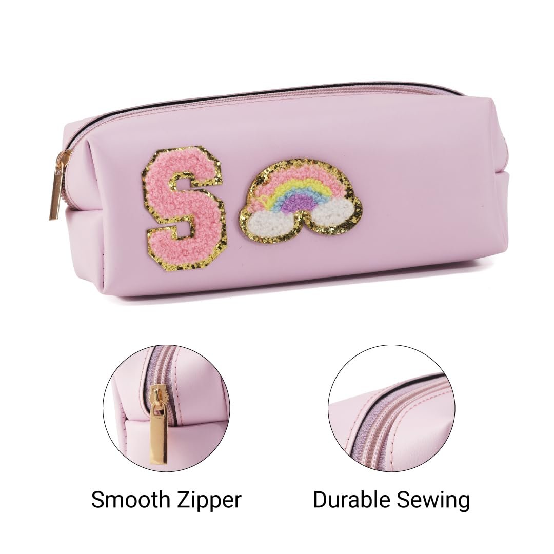 AICA Gifts Personalized Leather Pencil Pouch (Purple) with Embroidered Alphabet & Patch | Pencil Pouch for Kids | Birthday Gift | Birthday Return Gift |Gift for Kids Age 6-10