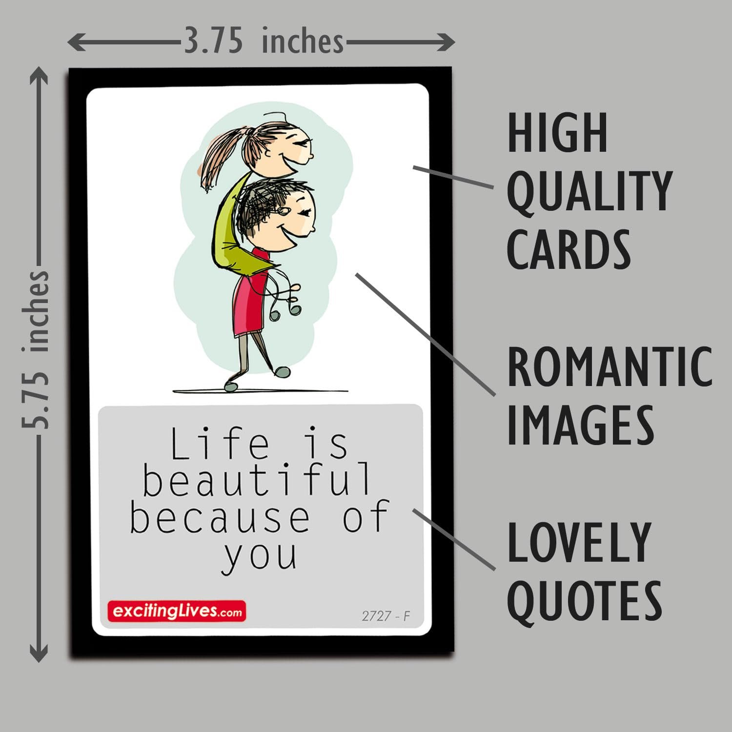 exciting Lives -Romantic Love Cards - Gift for Valentine's Day, Anniversary, Birthday, Sorry, Love, Romance, Care - for Girlfriend, Boyfriend, Husband, Wife - Set of 8 Cards