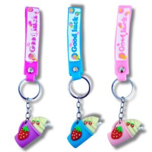 IncyWincy Strawberry Ice Cream Keychains for Kids (Pack of 3) – Cute Cartoon Keyrings, Birthday Return Gift, Party Favors, Bag Accessories for Boys & Girls