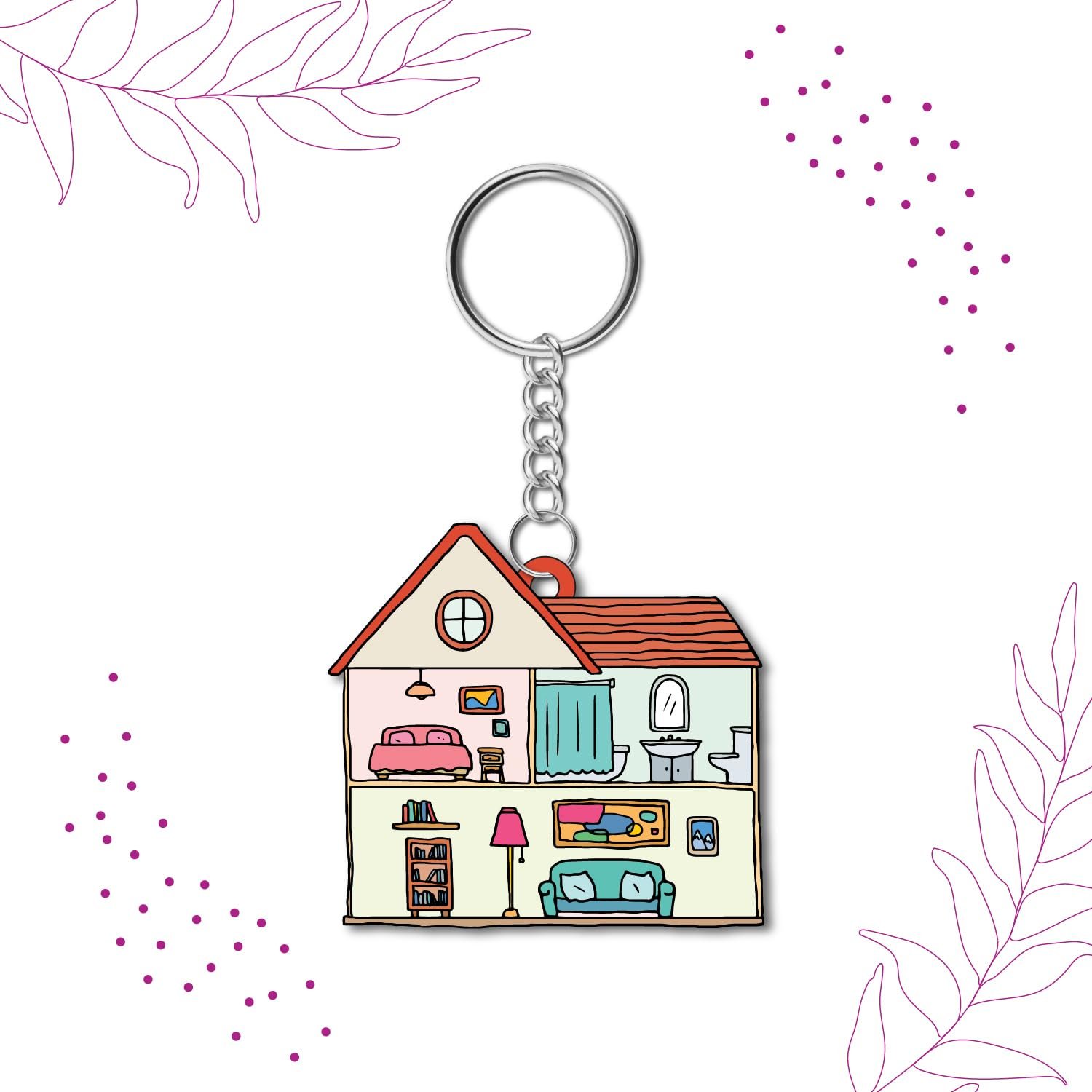 Bhai Please Wooden House Keychain for Home Keys | Key Chain for Home & Main Door | Decorative Key Ring for Key Bunch | Unique Housewarming & New Home Gift Idea