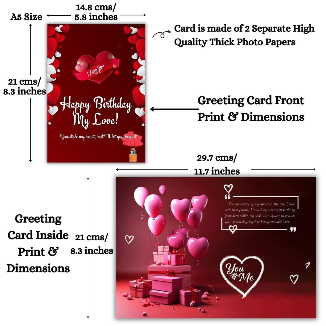 AanyaCentric A5 Size 5.8x8.3inch Birthday Romantic Love Greeting Card with Envelope Gift For Husband Wife Lover Girlfriend Boyfriend Express Your Love with Unique Design