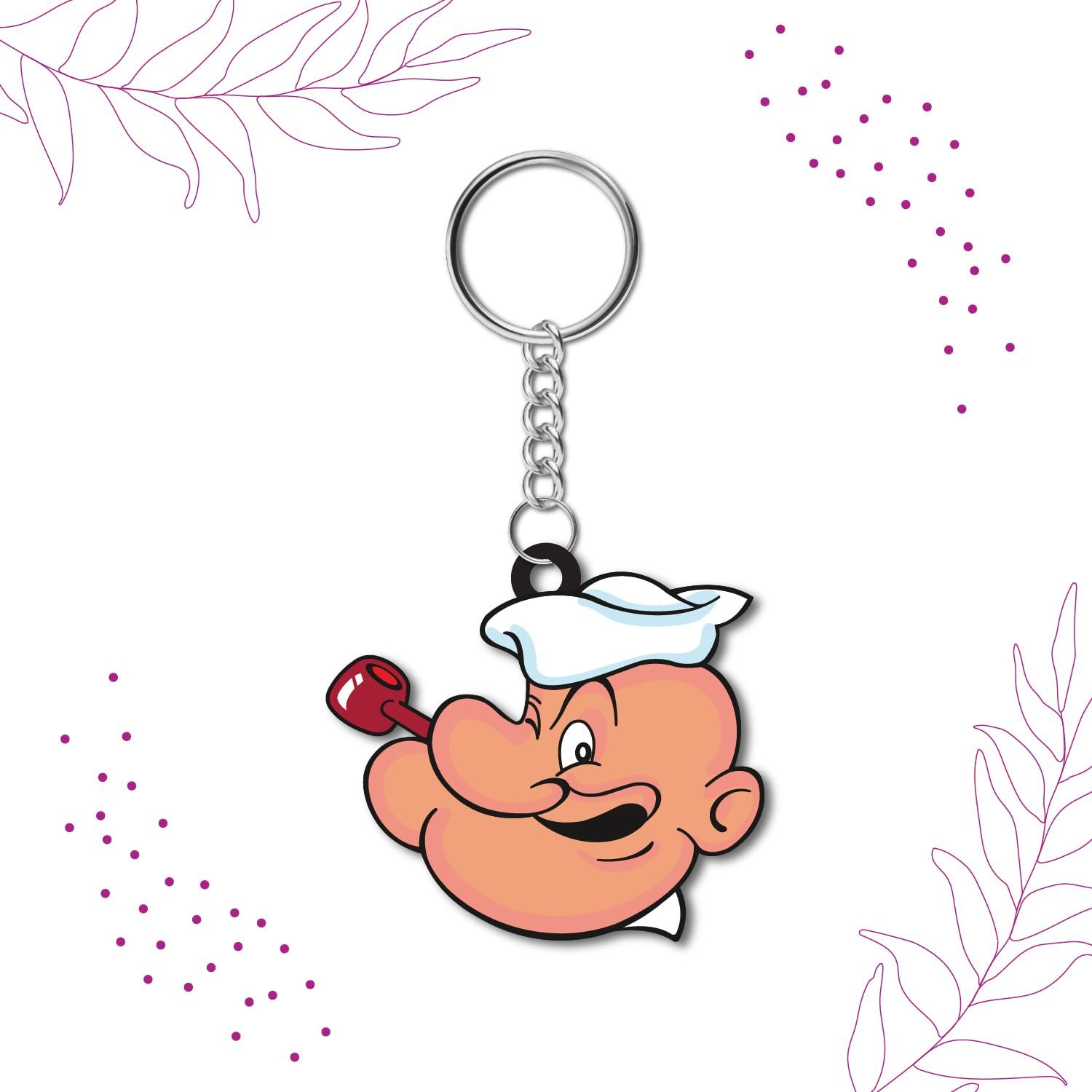 Bhai Please Popeye Cartoon Wooden Keychain | Retro Anime Art Keyring | Nostalgic Backpack Charm Holder for Bike Car Scooty Men | Quirky Gift | (2 Inch)
