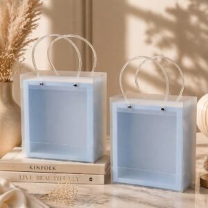 SATYAM KRAFT 4 Pcs Decorative Gift Box with Window & Handle Bag Set | Premium Hamper Boxes for Wedding Return Gifts, Engagement, Birthday, Festival Gifting | Dry Fruit, Packaging Boxes (Light blue)
