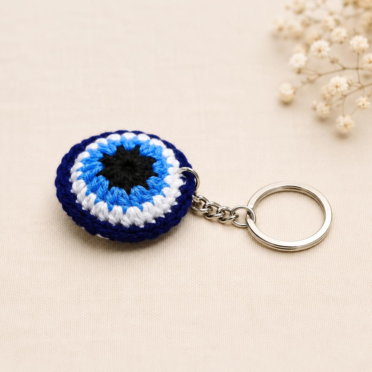 Amigo Craft Handmade Crochet Evil Eye Everyday Gift Set – Car Hanging, Matching Keychain & Mug Coaster | Handmade Yarn