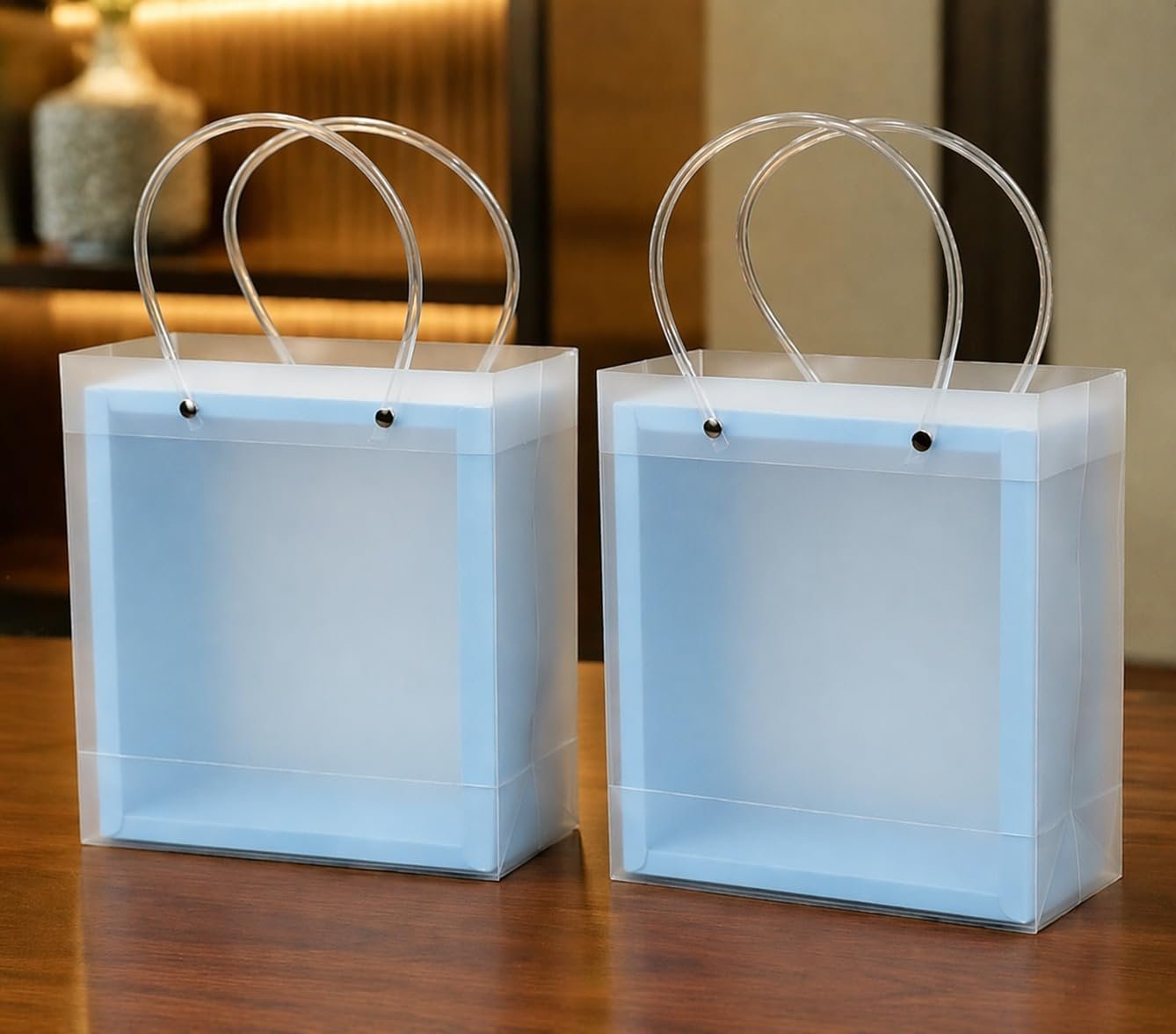 SATYAM KRAFT 4 Pcs Decorative Gift Box with Window & Handle Bag Set | Premium Hamper Boxes for Wedding Return Gifts, Engagement, Birthday, Festival Gifting | Dry Fruit, Packaging Boxes (Light blue)