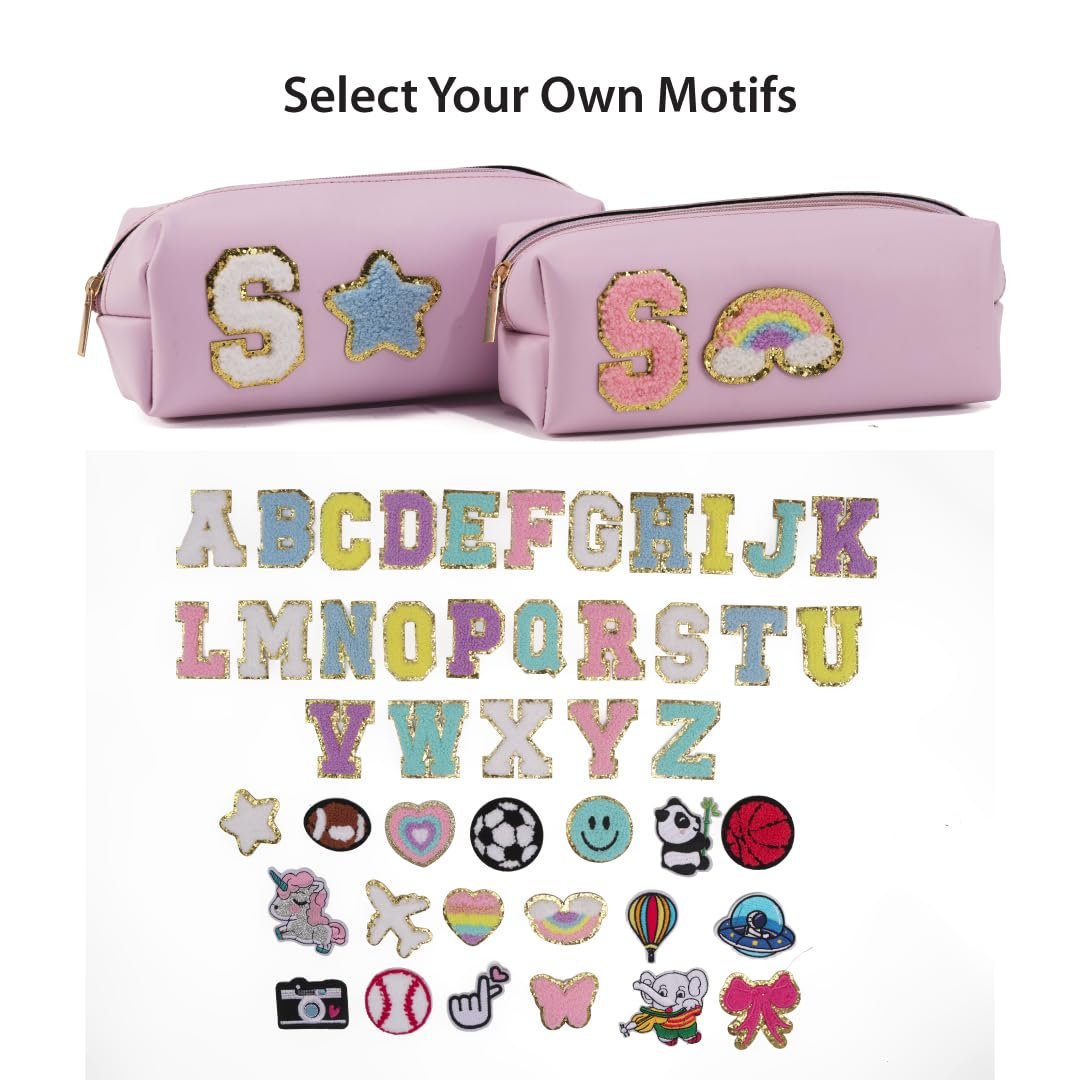 AICA Gifts Personalized Leather Pencil Pouch (Purple) with Embroidered Alphabet & Patch | Pencil Pouch for Kids | Birthday Gift | Birthday Return Gift |Gift for Kids Age 6-10