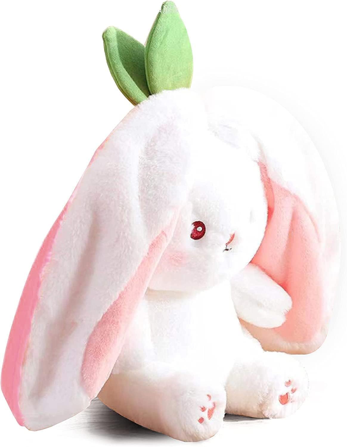Rabbit with Chain Reversible Bunny Rabbit Soft Stuffed Toys for Girls Boys Baby Kids | Cute Doll, Teddy Bear Plush Animal Toy | Strawberry/Carrot Shaped Pink Colour | Birthday Valentine Gift