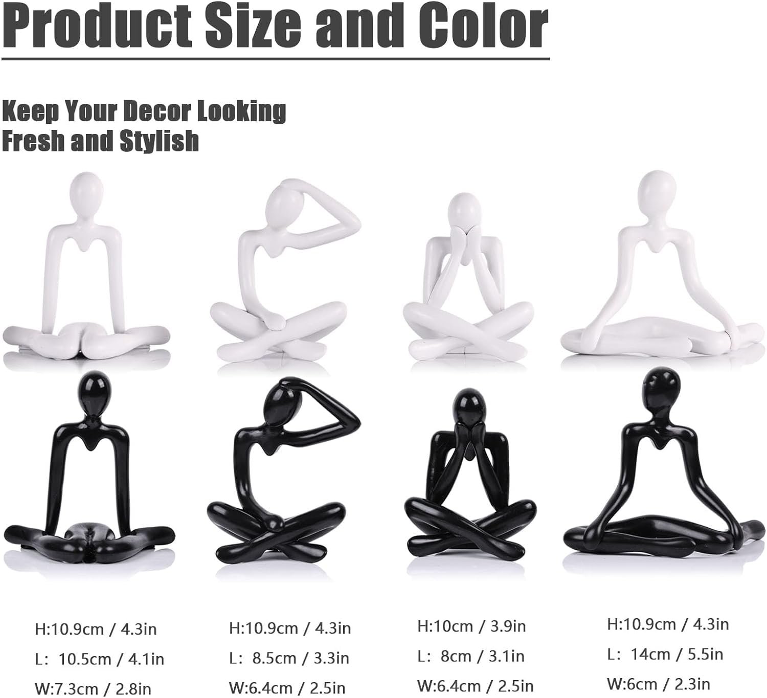 Street27® 4pcs Decorative Abstract Thinker Men Statue showpiece Set | Home Decor Items|Premium PVC Modern Art showpiece for Home Decor Living Room Bedroom Bookshelf Desktop Table Office Gift (Black)