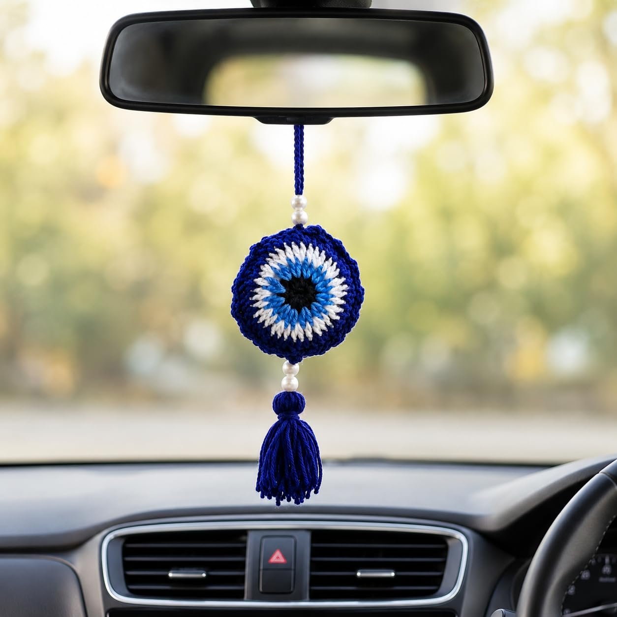 Amigo Craft Handmade Crochet Evil Eye Everyday Gift Set – Car Hanging, Matching Keychain & Mug Coaster | Handmade Yarn