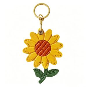 Sunflower Keychain for AirTag, Cute Flower Bag Charm, Leather Protective Tracker Holder with Secure Design for Keys Bags Pets