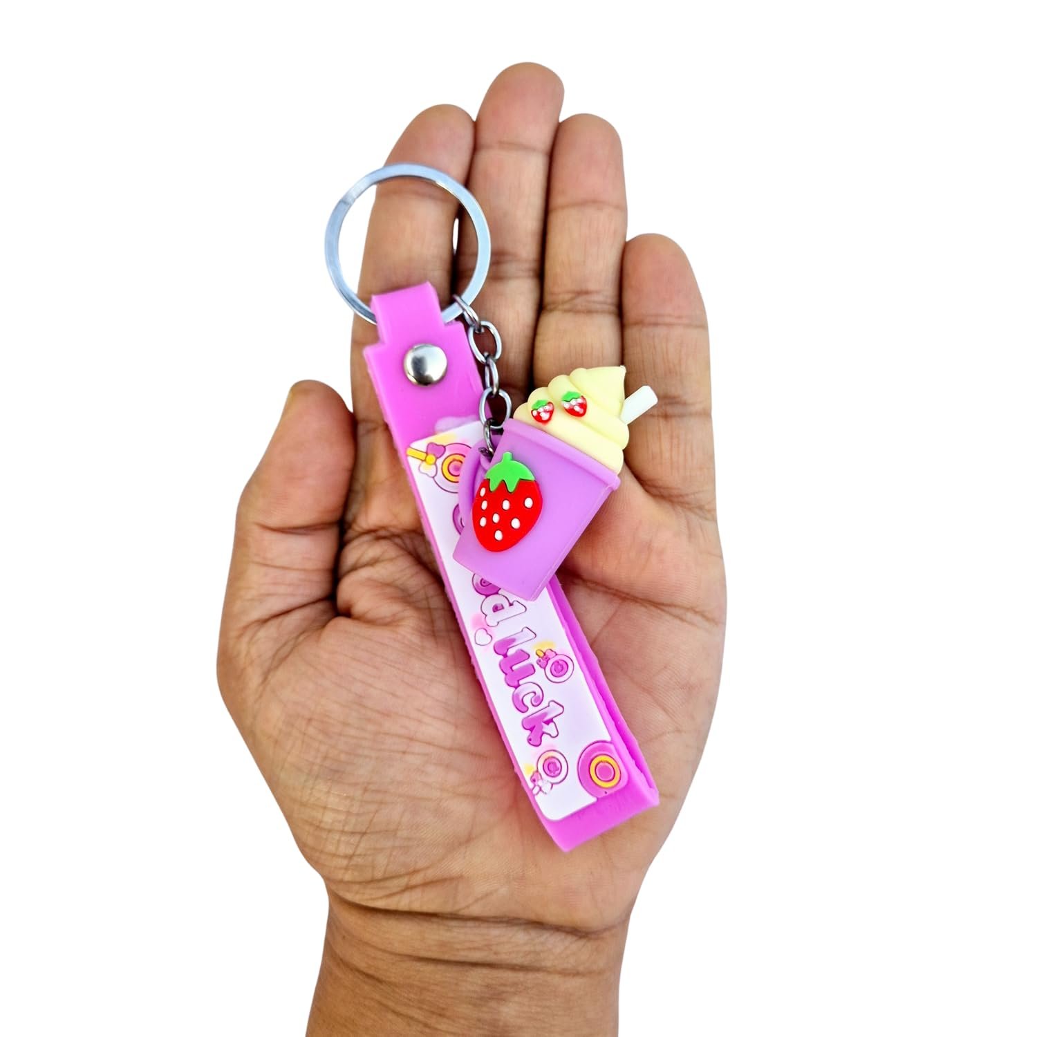 IncyWincy Strawberry Ice Cream Keychains for Kids (Pack of 3) β Cute Cartoon Keyrings, Birthday Return Gift, Party Favors, Bag Accessories for Boys & Girls