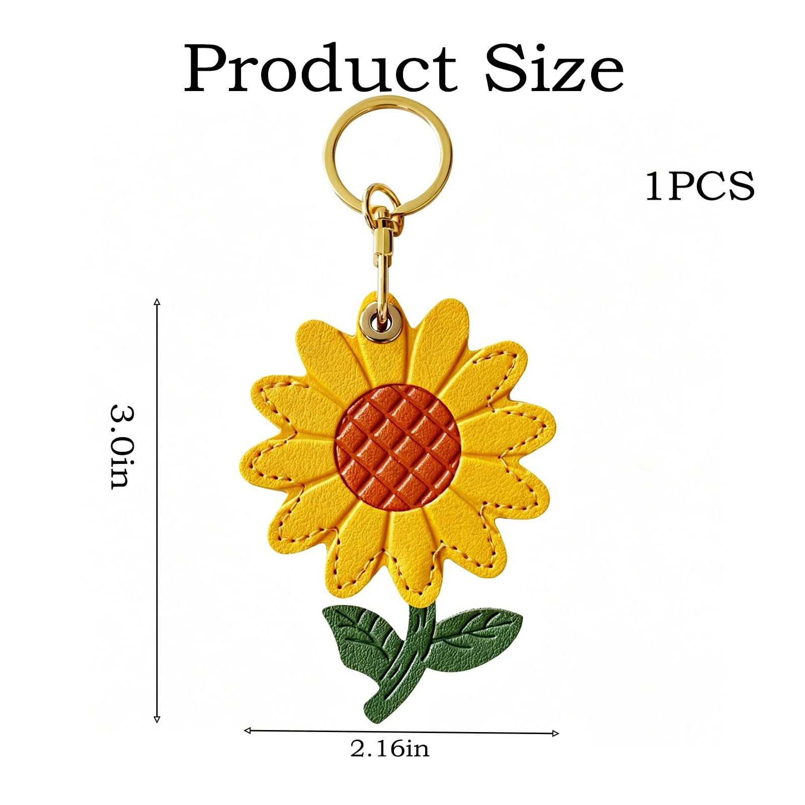 Sunflower Keychain for AirTag, Cute Flower Bag Charm, Leather Protective Tracker Holder with Secure Design for Keys Bags Pets