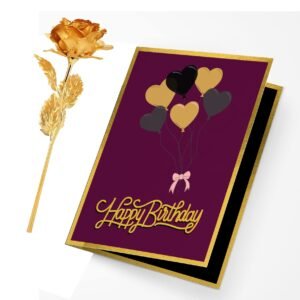 Gaurangi Birthday Greeting Card & Artificial Golden Rose - Birthday Gift For Boyfriend/Husband/Wife/Girlfriend (Purple) 1 Piece