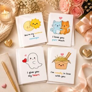 Brandian | Pack of 12 | Cute Illustrated Notecards with White Envelopes | 4x3 Inch | Blank Greeting Cards