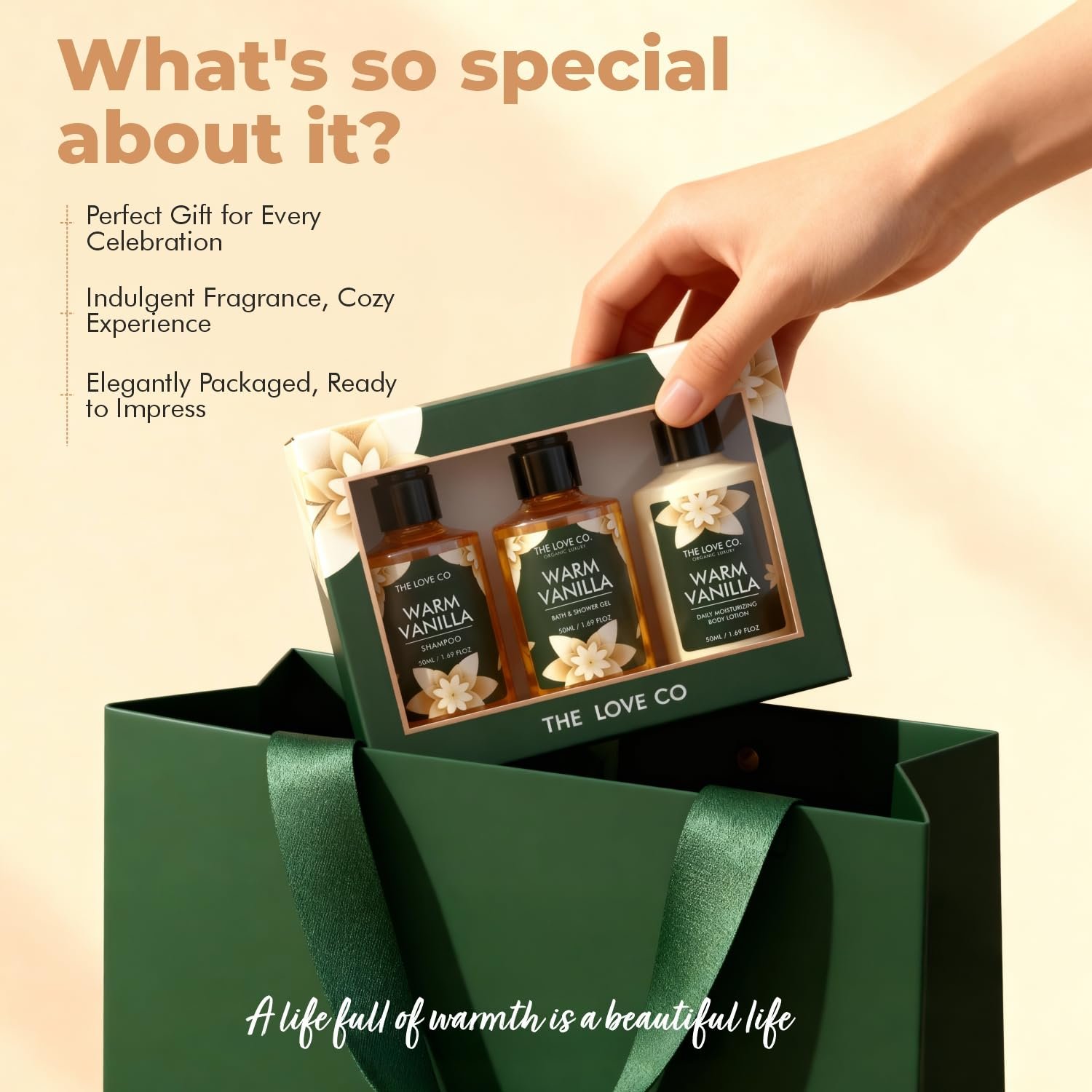 Warm Vanilla Bath & Body Gift Set Pack Of 3 | Body Wash | Body Lotion | Shampoo | Long-Lasting Warm Vanilla Fragrance | Gift Set For Women | Gifting For Birthday, Valentine's, Anniversary, Rakhi & Special Occasions| Premium Gift Packaging