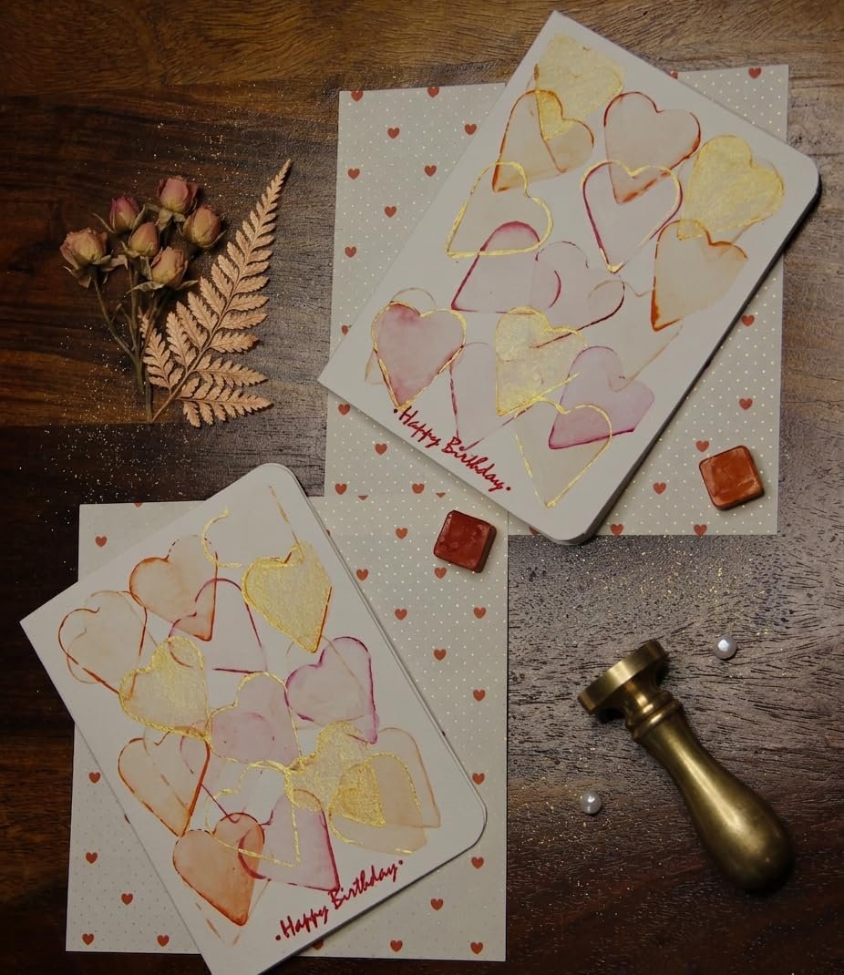 HANDMADE FOR SOUL - Handmade Watercolor Greeting Card with an envelope | Watercolor | Happy Birthday Greeting Card| Happy Birthday Card | Handmade Cards | Blank Greeting Cards | Candy Hearts Card
