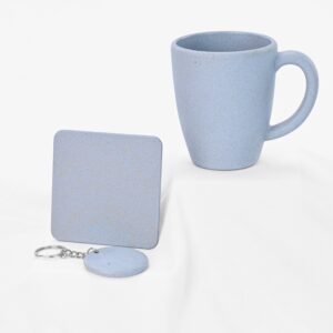 Eha Earth-Friendly Mothers Day Gifts for Women | Gifts for Men | Birthday Gift for Girl | Wedding Gift for Couples | 1 Unit | 300 ml | Coffee Mug, Coasters and Keychain | Made with Rice Husk | Azure