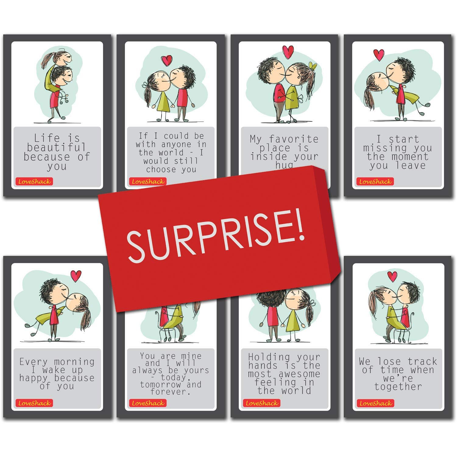 exciting Lives -Romantic Love Cards - Gift for Valentine's Day, Anniversary, Birthday, Sorry, Love, Romance, Care - for Girlfriend, Boyfriend, Husband, Wife - Set of 8 Cards