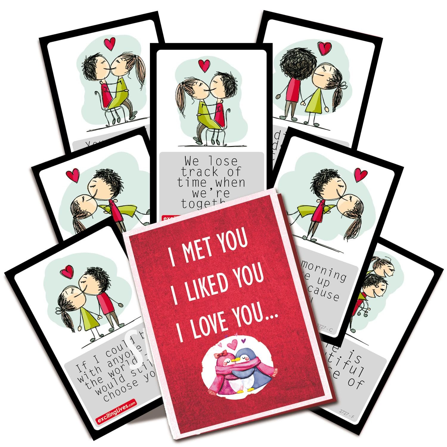 exciting Lives -Romantic Love Cards - Gift for Valentine's Day, Anniversary, Birthday, Sorry, Love, Romance, Care - for Girlfriend, Boyfriend, Husband, Wife - Set of 8 Cards