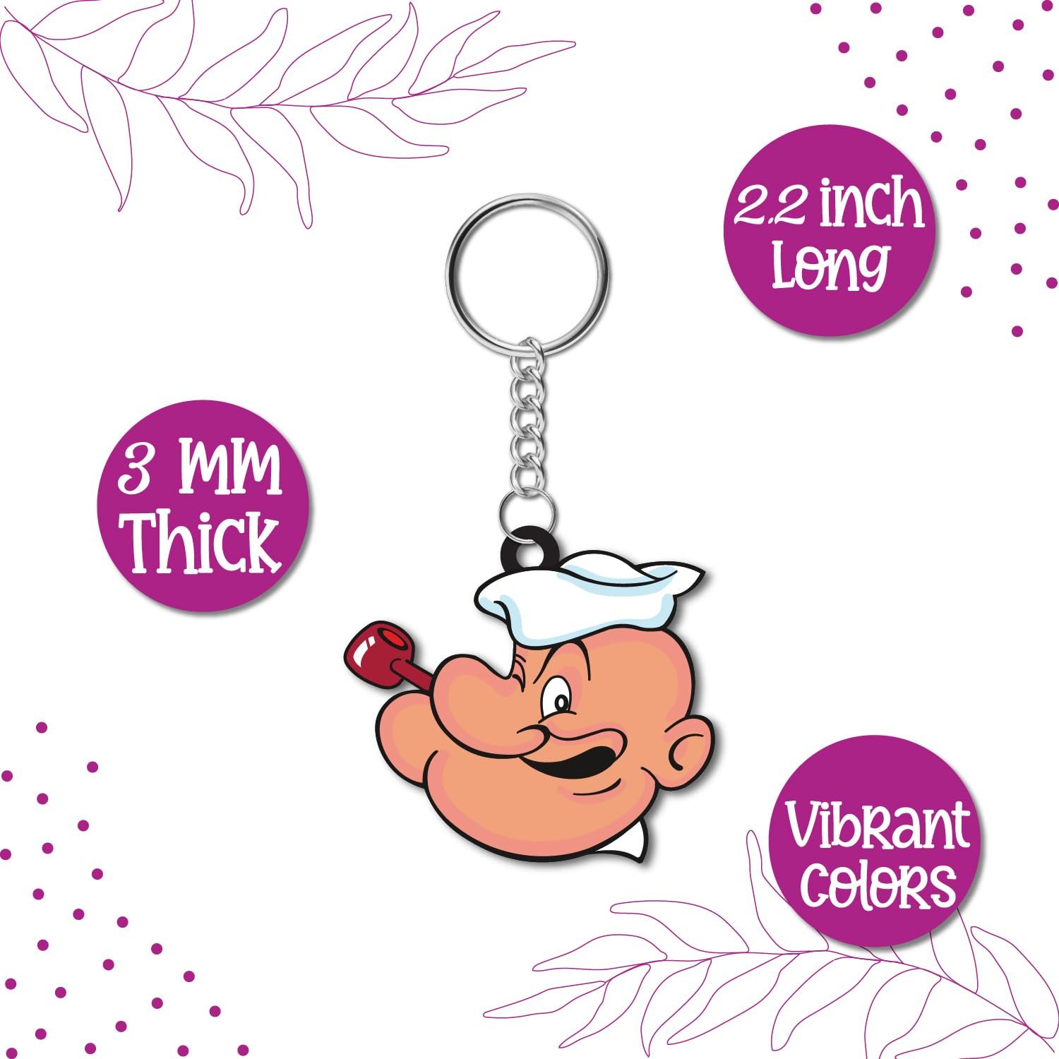 Bhai Please Popeye Cartoon Wooden Keychain | Retro Anime Art Keyring | Nostalgic Backpack Charm Holder for Bike Car Scooty Men | Quirky Gift | (2 Inch)