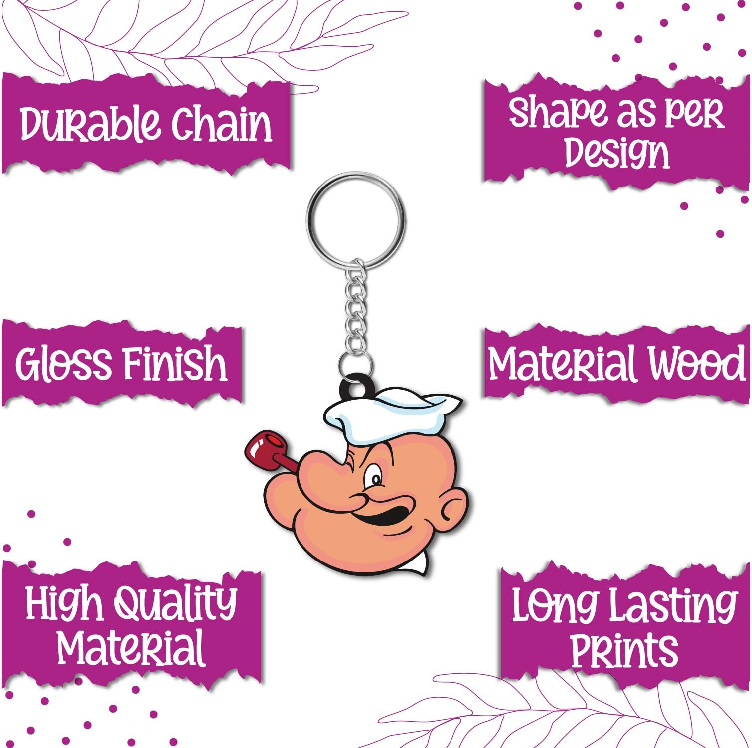 Bhai Please Popeye Cartoon Wooden Keychain | Retro Anime Art Keyring | Nostalgic Backpack Charm Holder for Bike Car Scooty Men | Quirky Gift | (2 Inch)