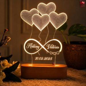 Artistic Gifts Handcrafted 3D Illusion Personalized LED Lamp for Couples Marriage Anniversary| Customized Night Lamps Wedding Anniversary Couple Valentine Gifts for Wife, Husband, Parents, Friends.
