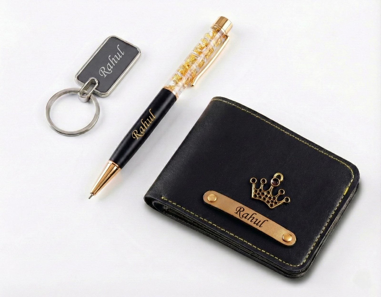 GIVITAS Personalized Name Wallet, Pen & Keychain Combo for Men (Black) | Customised Mens Wallet Name Engraved with Charm | Customized Corporate Gift Set for Office | Personalised for Husband, Boys