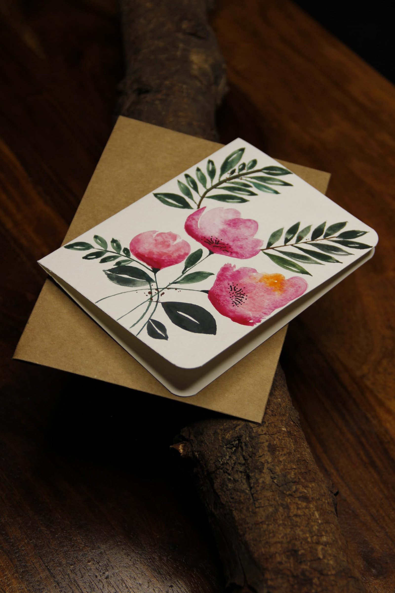 Handmade Watercolor Greeting Card With An Envelope | Happy Birthday | Greeting Card For Husband | Handmade Cards | Anniversary Card | Fuschia Blooms Card