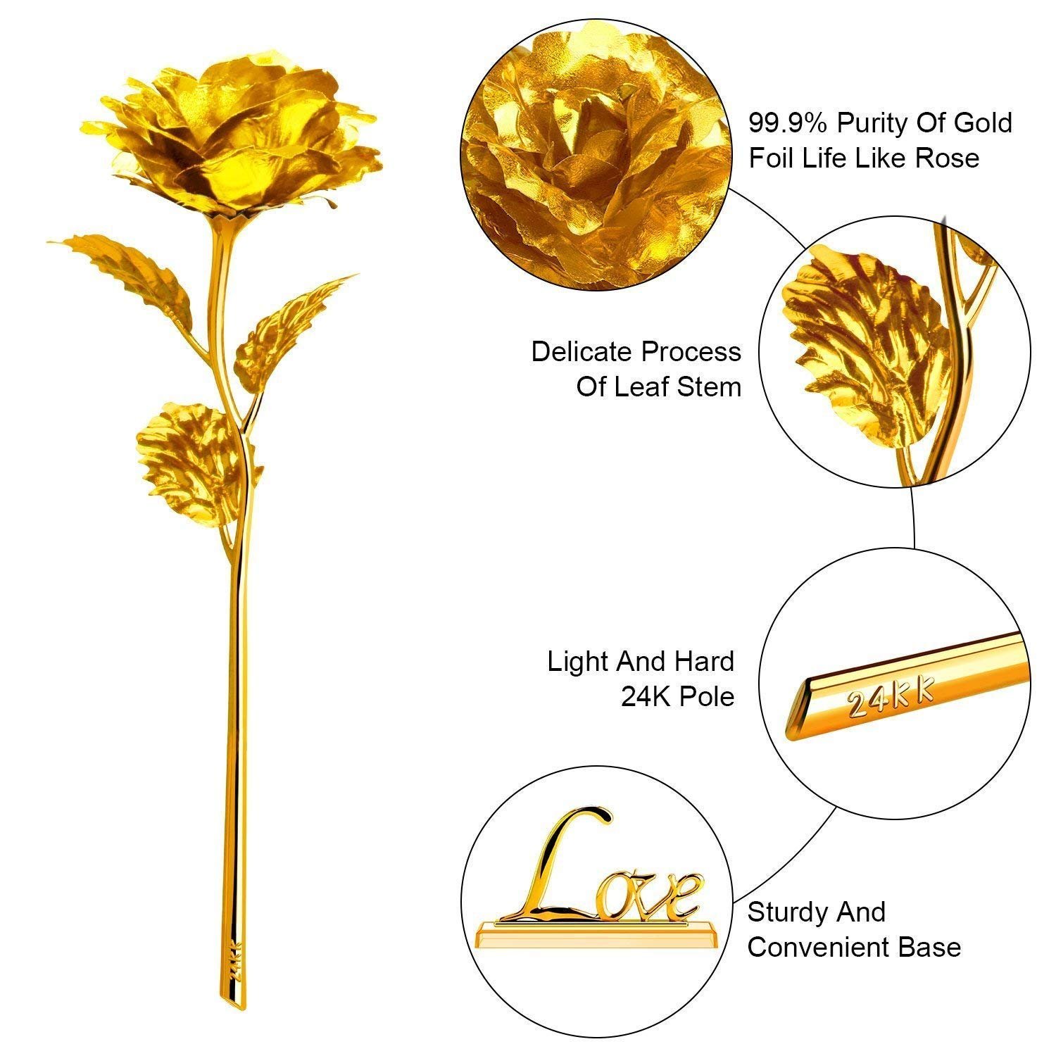 Gaurangi Birthday Greeting Card & Artificial Golden Rose - Birthday Gift For Boyfriend/Husband/Wife/Girlfriend (Purple) 1 Piece