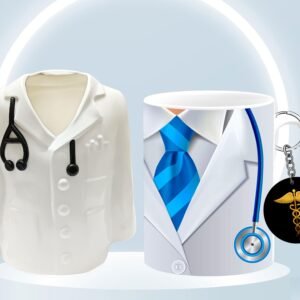 LET'S FREEZE Doctor Coat Pen Stand and Coffee Mug with Keychain - Stylish Desk Set For Doctor's, Nurses and Medical Students Best Gift for Doctors and Medical Professionals