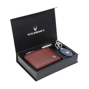 WildHorn Gift Hamper for Men I Leather Wallet, Keychain & Pen Combo Gift Set I Gift for Friend, Boyfriend,Husband,Father, Son etc (Royal Maroon)