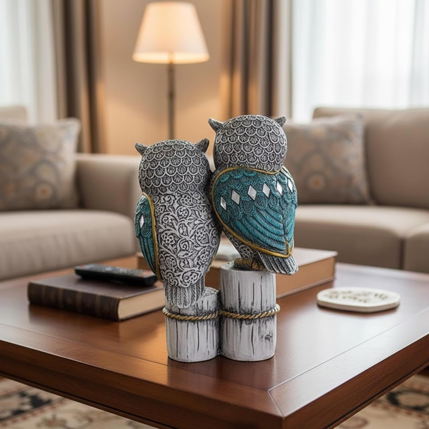 VastuAura Lucky Owl Couple Statue (Grey) | Antique Multicolour Owl Showpiece for Home & Office Décor | Decorative Figurine for Table, Shelf & Showcase | Gift Item (Pack of 1)