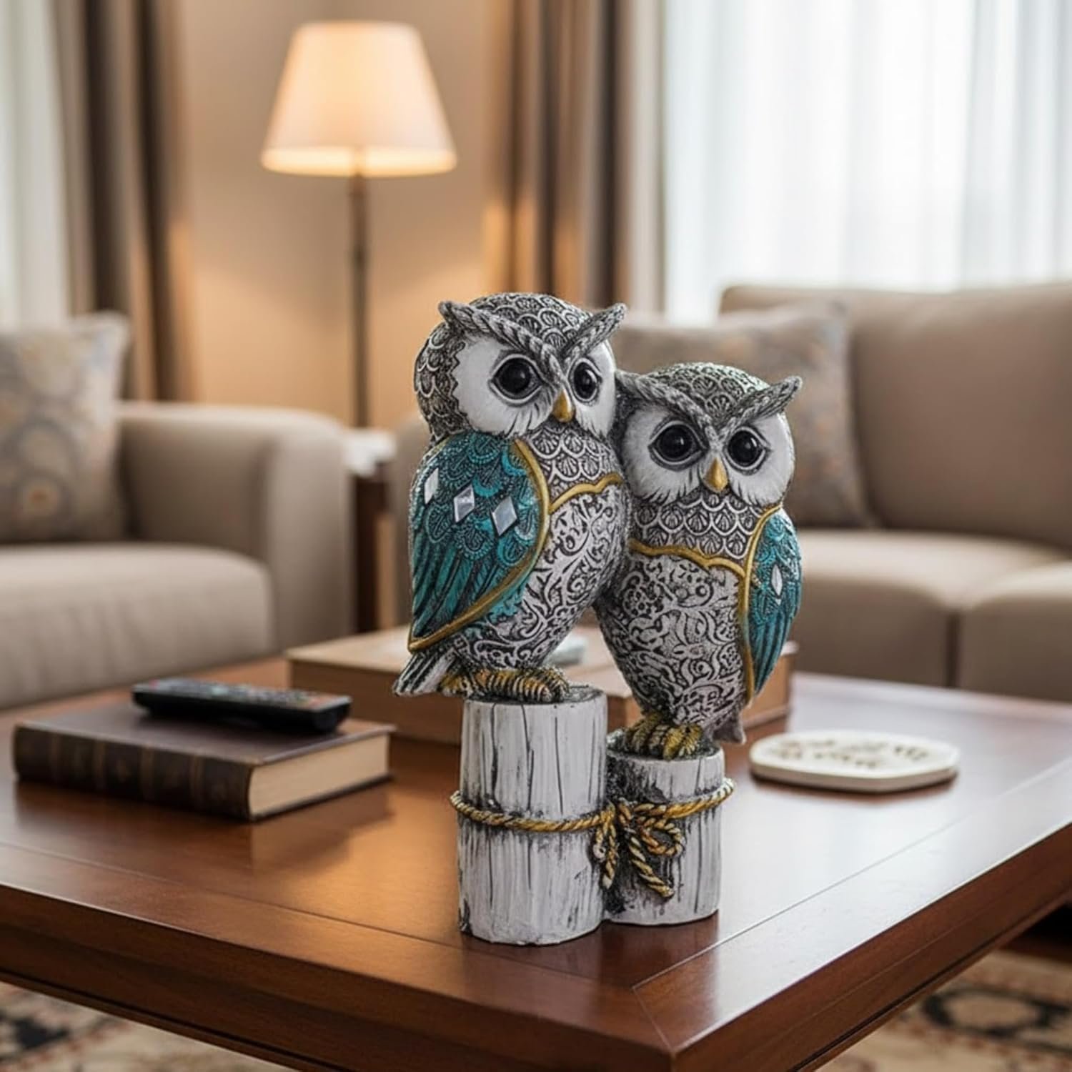 VastuAura Lucky Owl Couple Statue (Grey) | Antique Multicolour Owl Showpiece for Home & Office Décor | Decorative Figurine for Table, Shelf & Showcase | Gift Item (Pack of 1)