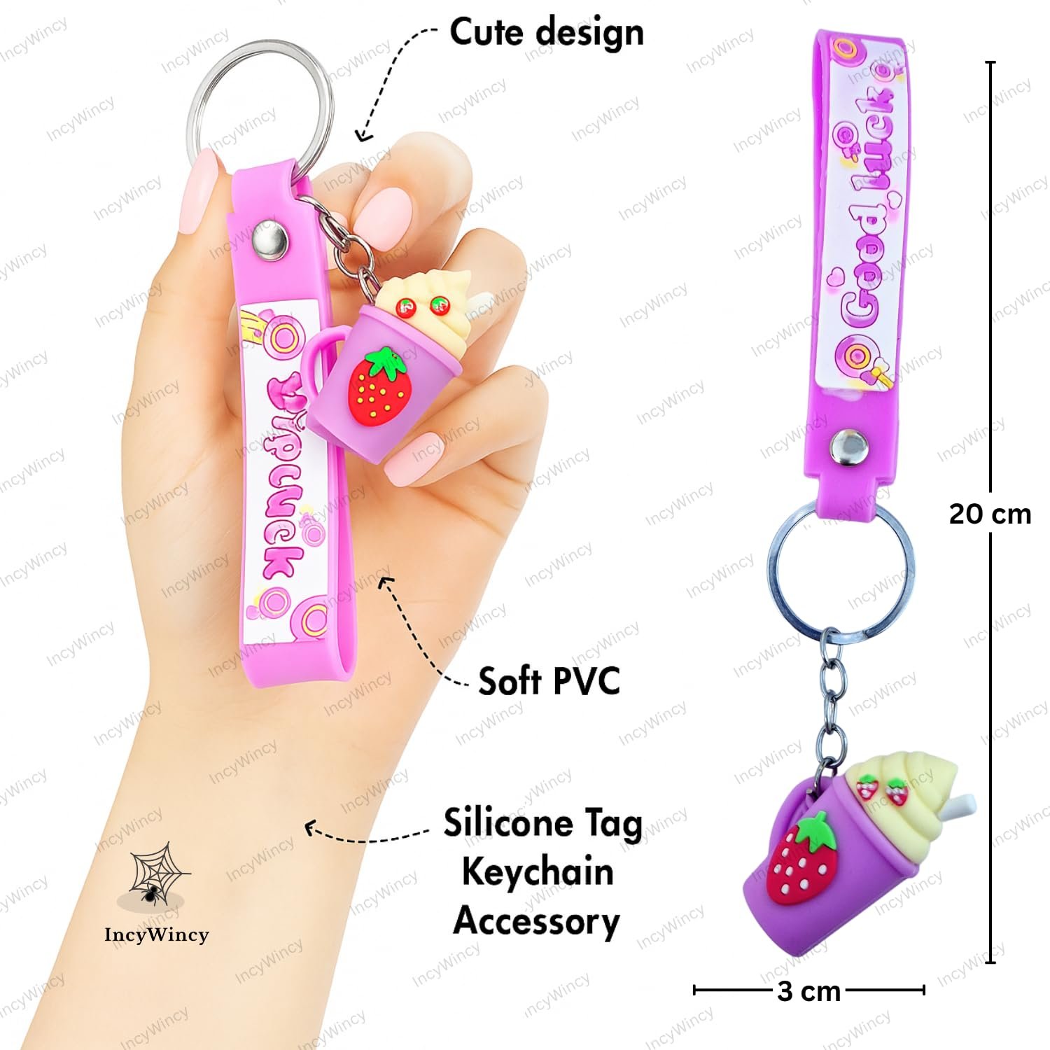 IncyWincy Strawberry Ice Cream Keychains for Kids (Pack of 3) β Cute Cartoon Keyrings, Birthday Return Gift, Party Favors, Bag Accessories for Boys & Girls