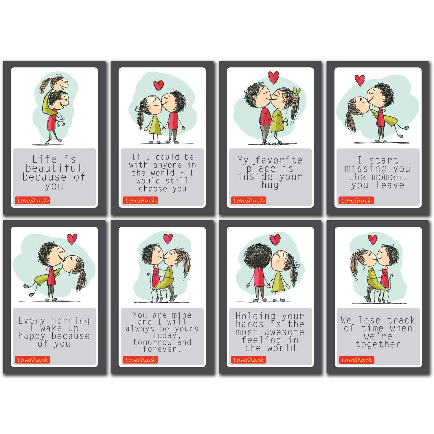 exciting Lives -Romantic Love Cards - Gift for Valentine's Day, Anniversary, Birthday, Sorry, Love, Romance, Care - for Girlfriend, Boyfriend, Husband, Wife - Set of 8 Cards