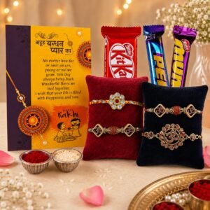 Set of 4 Rakhi Gift Combo for Brother with Chocolate Gifts Hamper, 4 Rakhi Combo Set For bhaiya Bhabhi Kids, Rakshabandhan Bhai Bhabhi Hamper Greeting Card,Tilak Set