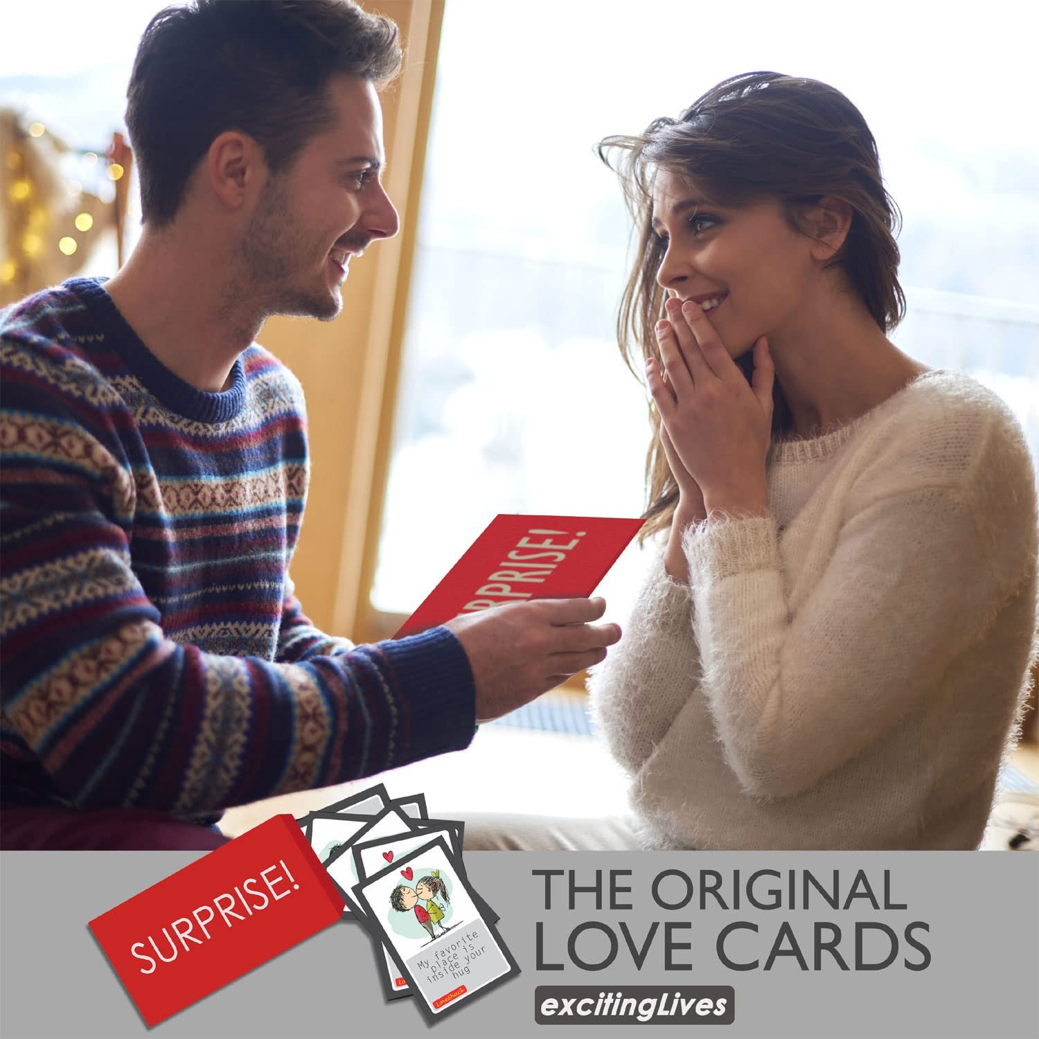exciting Lives -Romantic Love Cards - Gift for Valentine's Day, Anniversary, Birthday, Sorry, Love, Romance, Care - for Girlfriend, Boyfriend, Husband, Wife - Set of 8 Cards