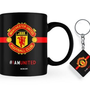 Morons (A Brand Owned By Jbn Printstop) I Am United - Black Coffee Mug Merchandise, Football Club Printed Coffee Mug & Keychain Gift Set [330 Ml, Ceramic; Black]