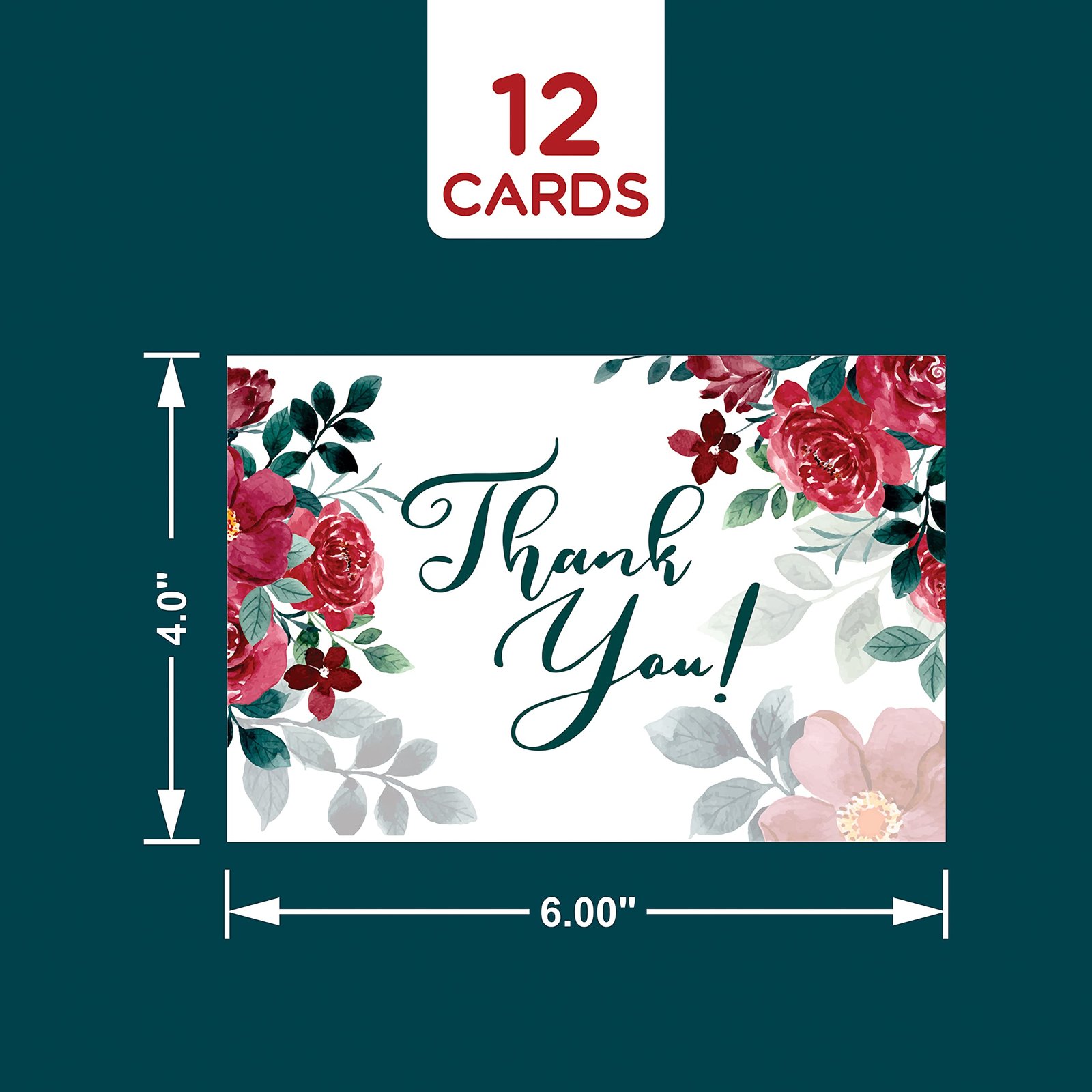 Clickedin Thank You Cards for Small Business, Stylish Floral Design, 12 Cards and Envelopes