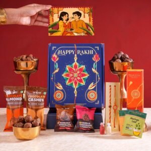 Eat Better Co - Bandhan - 10-Item Rakhi Gift Hamper For Brother – Chocolate Coated cashews & Almonds, Hazelnut Dry-Fruit Laddoos, Premium Set of 2 Rakhi | Rakhi for Brother with Gift Combo Set