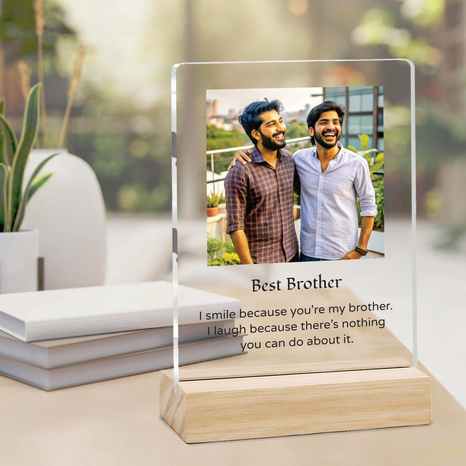 Amazingily Customized Photo and Text Message With Wooden Stand | Personalised Printed Photo Frame | Gift | Birthday | Anniversary (Transparent, 6 * 8 Inches),Tabletop