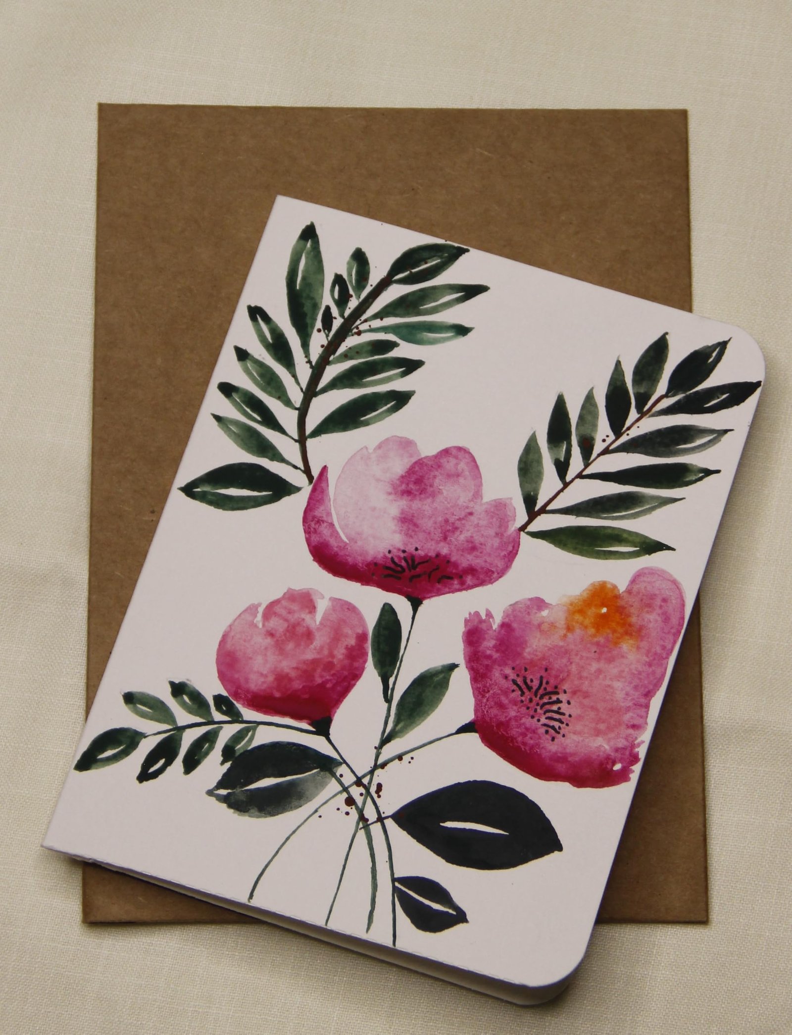 Handmade Watercolor Greeting Card With An Envelope | Happy Birthday | Greeting Card For Husband | Handmade Cards | Anniversary Card | Fuschia Blooms Card