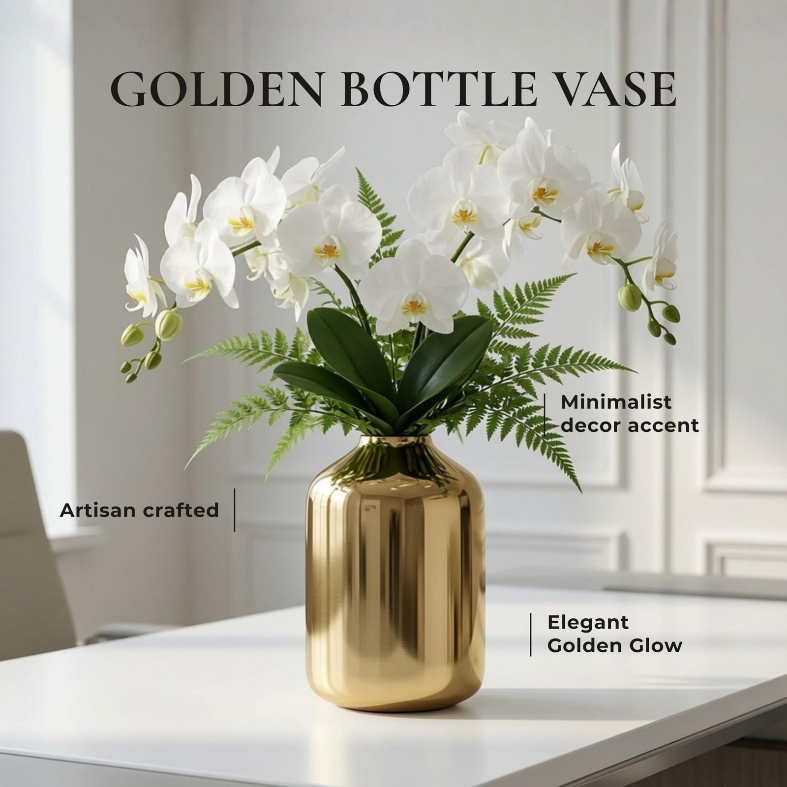 Behoma Metal Flower Vase for Home Decor Bedroom Living Room Office Wedding | Table Decorative Item for Festivals Birthday Gold (Flower Not Included, Modern)