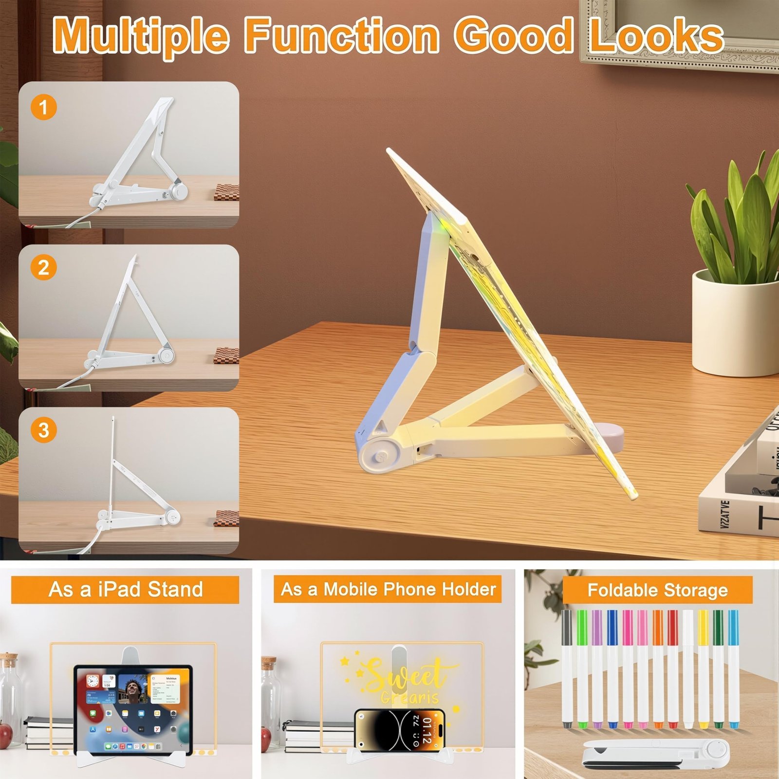 LED Acrylic Writing Board with 7 Pen & Light – 20x 20 cm DIY 3D Rewritable Message Pad, Personalized Night Lamp & LED Display for Home, Office Desk Decor & Gift (Square, 20X20 cm)