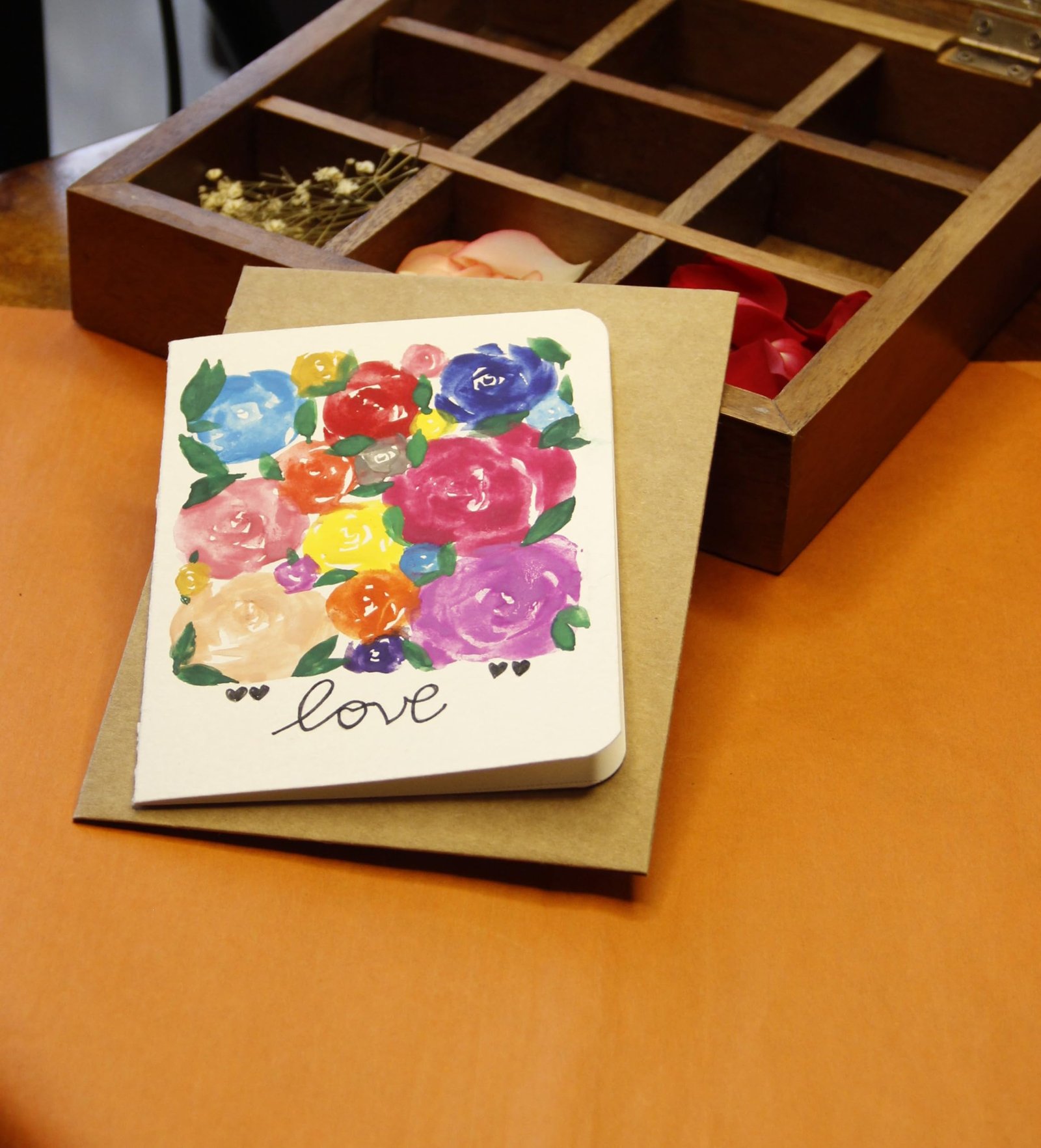 HANDMADE FOR SOUL - Handmade Watercolor Greeting Card with an envelope | Heart | Anniversary Cards For Husband | Handmade Cards | Father's Day Greeting Card | Roses Watercolors Card