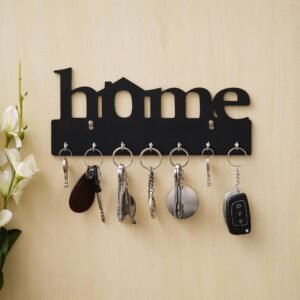 Webelkart Premium Home Keys Wooden Key Holder (29 cm x 13.5 cm x 0.4 cm, Wood) 7 Hook - Decorative Items for Home Decor (Black)